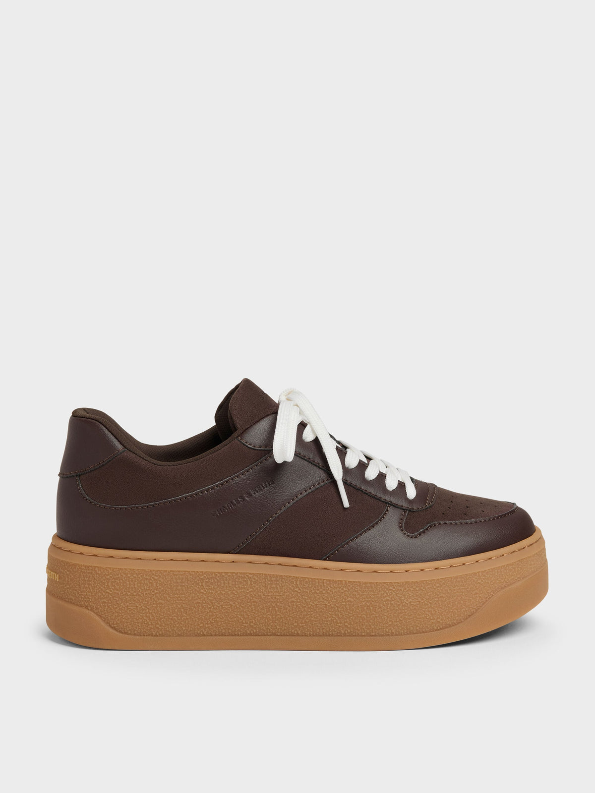 CHARLES & KEITH Quality | Faux Suede Platform Sneakers - Dark Brown Textured