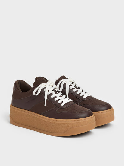 CHARLES & KEITH Quality | Faux Suede Platform Sneakers - Dark Brown Textured