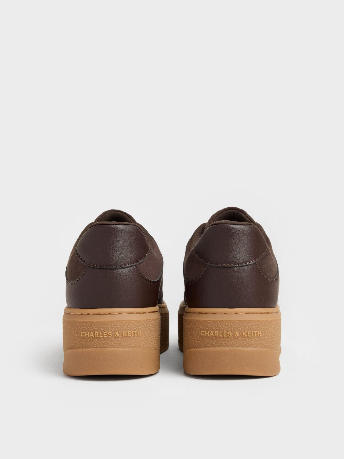 CHARLES & KEITH Quality | Faux Suede Platform Sneakers - Dark Brown Textured