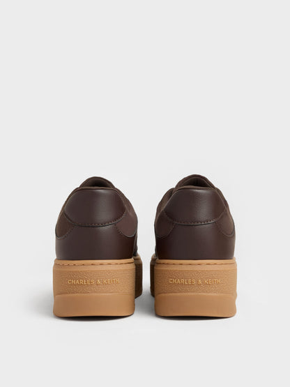 CHARLES & KEITH Quality | Faux Suede Platform Sneakers - Dark Brown Textured