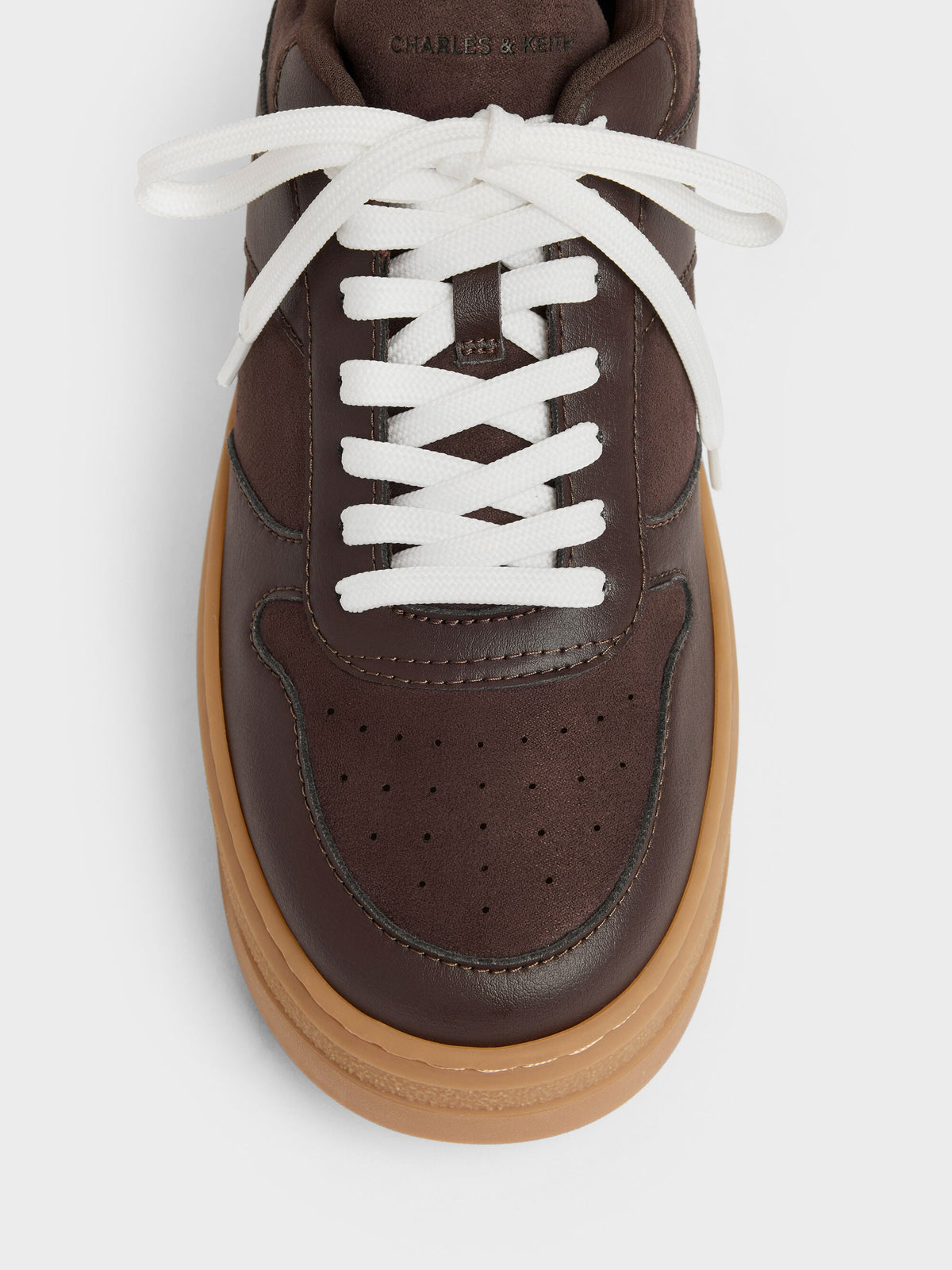 CHARLES & KEITH Quality | Faux Suede Platform Sneakers - Dark Brown Textured