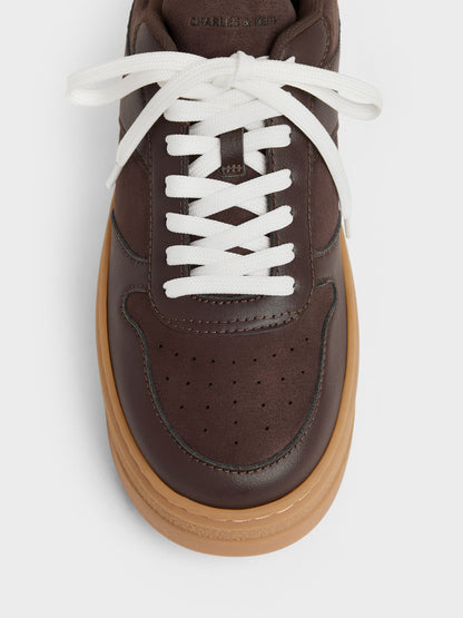 CHARLES & KEITH Quality | Faux Suede Platform Sneakers - Dark Brown Textured