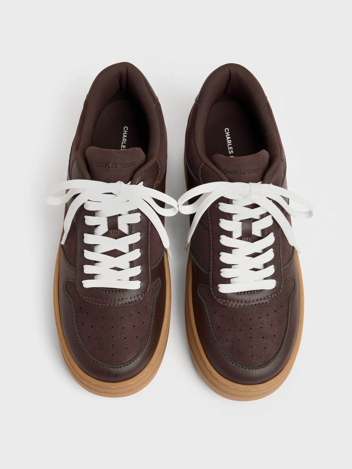 CHARLES & KEITH Quality | Faux Suede Platform Sneakers - Dark Brown Textured