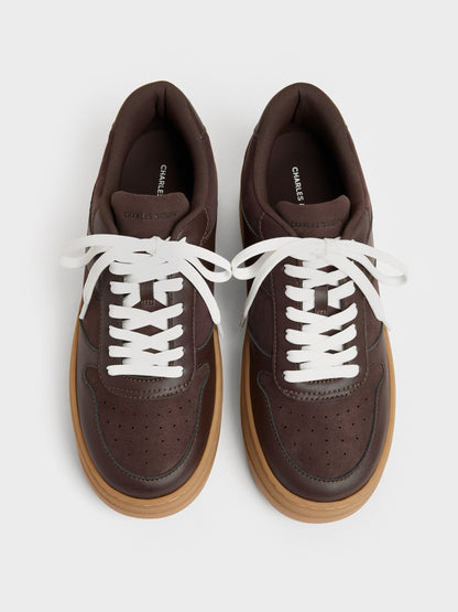 CHARLES & KEITH Quality | Faux Suede Platform Sneakers - Dark Brown Textured