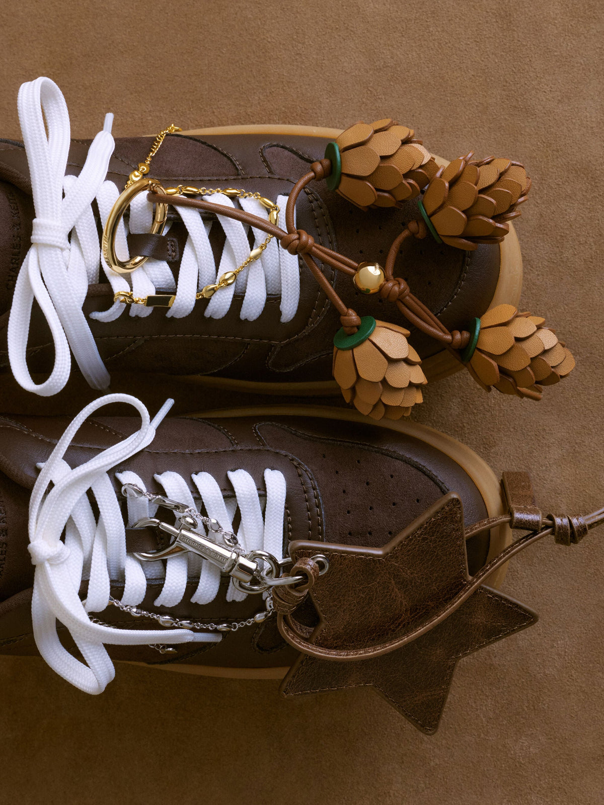 CHARLES & KEITH Quality | Faux Suede Platform Sneakers - Dark Brown Textured
