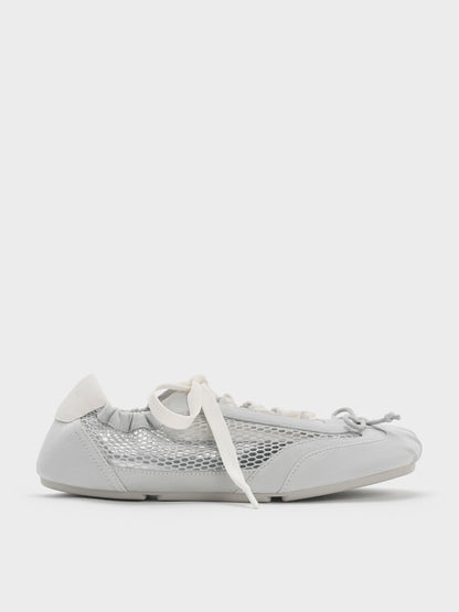 CHARLES & KEITH Premium | Cece Mesh Ruched Bow Ballet Sneakers - Light Grey