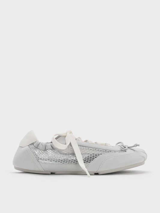 CHARLES & KEITH Premium | Cece Mesh Ruched Bow Ballet Sneakers - Light Grey