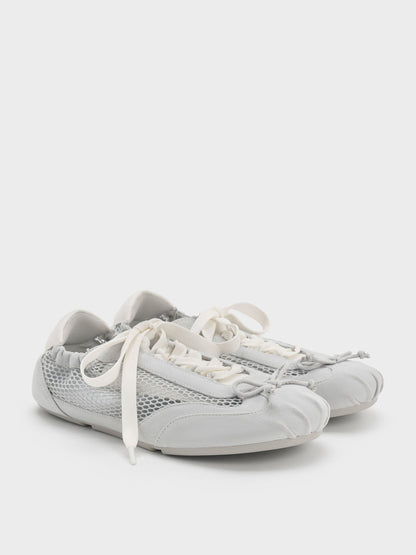 CHARLES & KEITH Premium | Cece Mesh Ruched Bow Ballet Sneakers - Light Grey