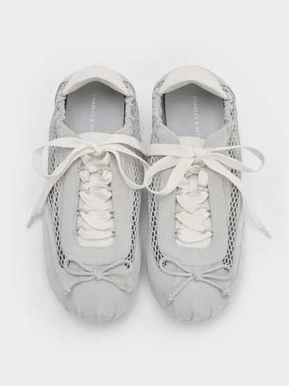 CHARLES & KEITH Premium | Cece Mesh Ruched Bow Ballet Sneakers - Light Grey