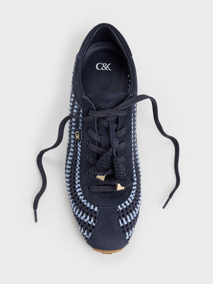 CHARLES & KEITH Classic | Jace Crochet & Suede Flower Sneakers - Blue