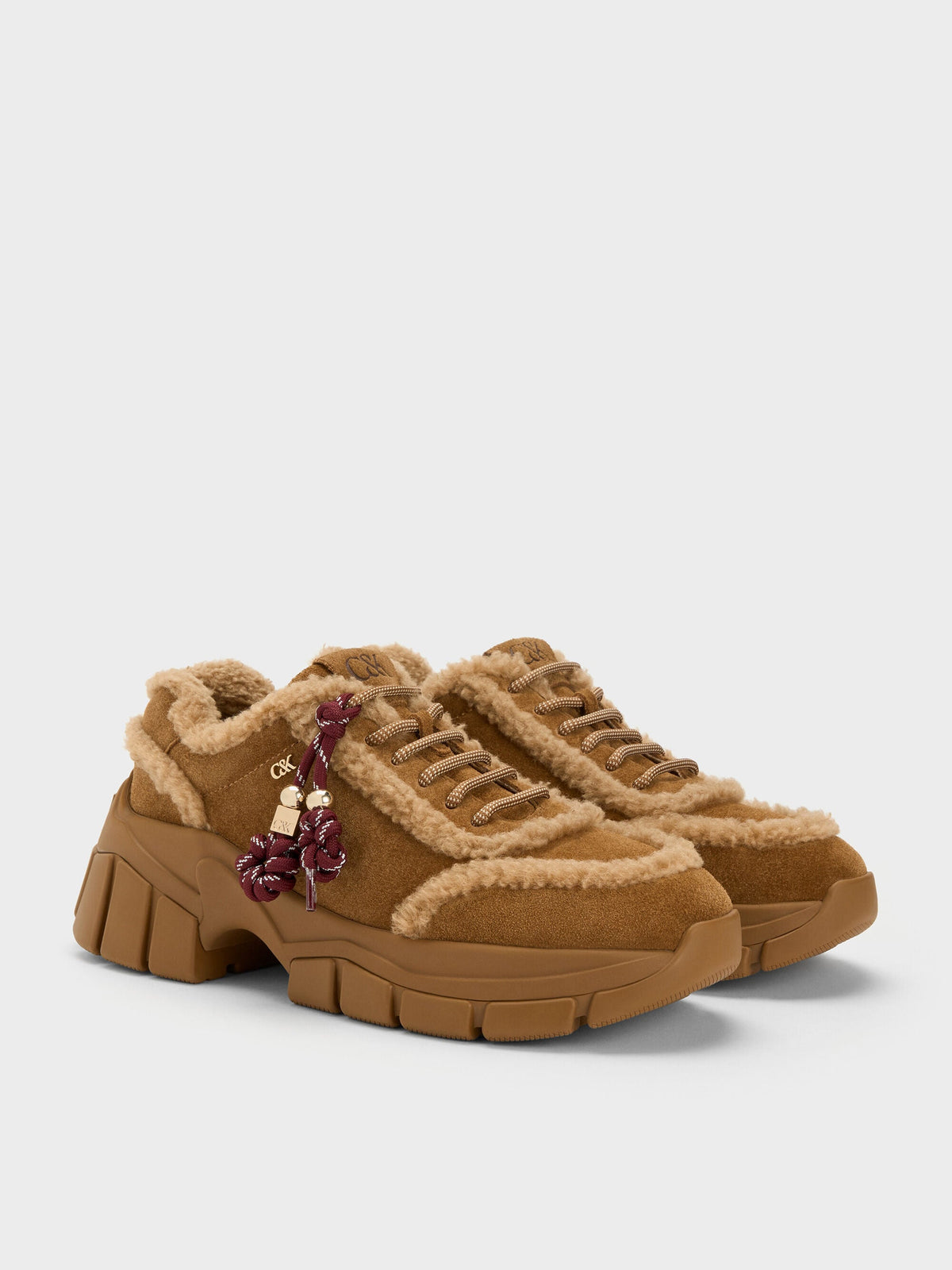 CHARLES & KEITH Best Seller | Yunna Suede & Faux Shearling Chunky Sneakers - Brown