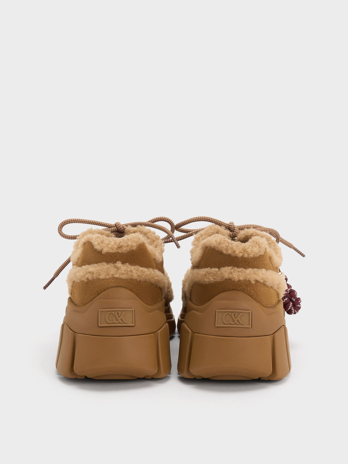 CHARLES & KEITH Best Seller | Yunna Suede & Faux Shearling Chunky Sneakers - Brown