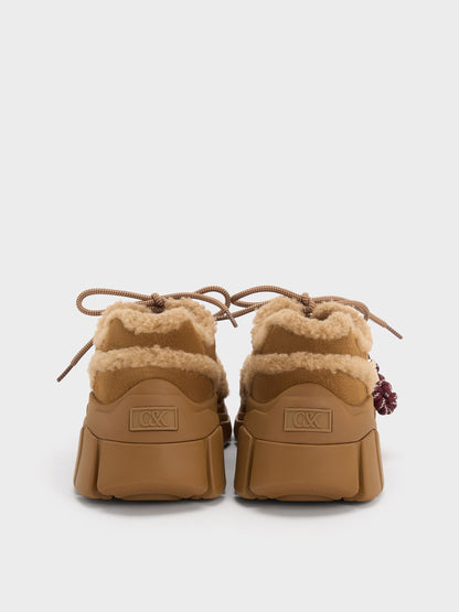 CHARLES & KEITH Best Seller | Yunna Suede & Faux Shearling Chunky Sneakers - Brown