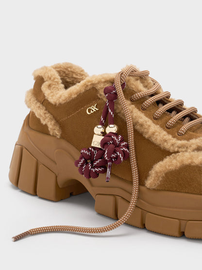 CHARLES & KEITH Best Seller | Yunna Suede & Faux Shearling Chunky Sneakers - Brown