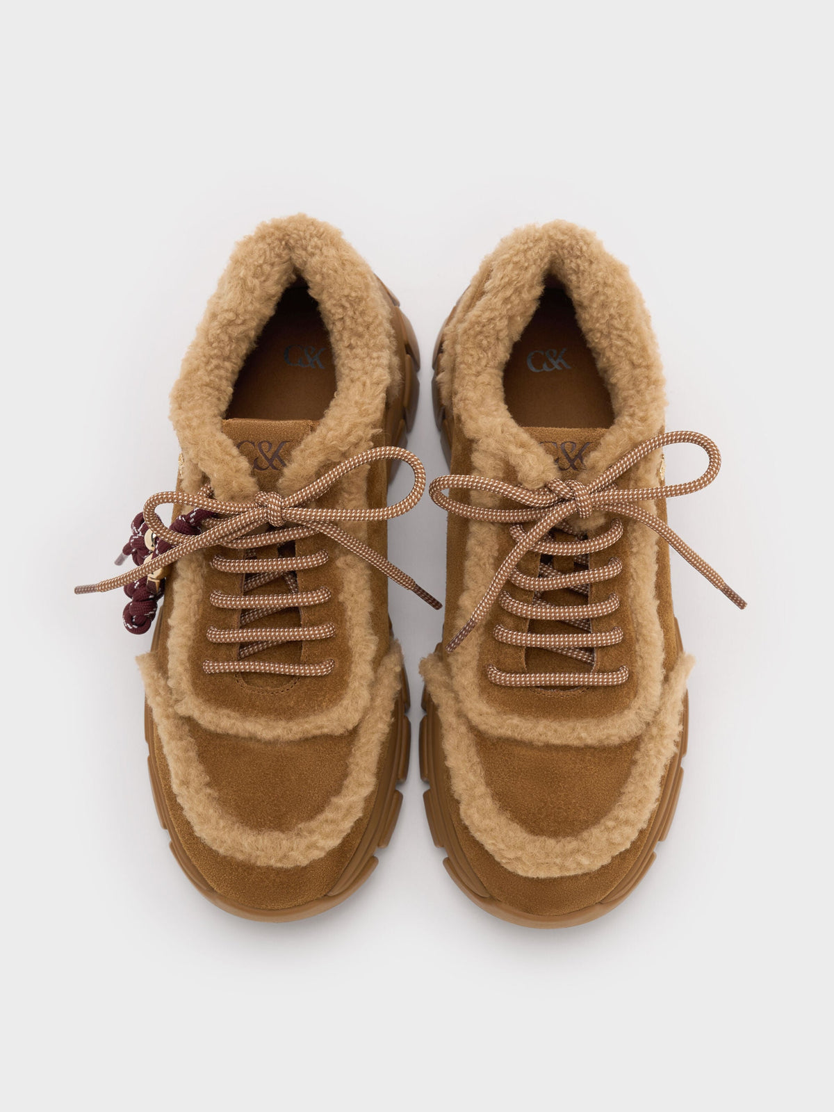 CHARLES & KEITH Best Seller | Yunna Suede & Faux Shearling Chunky Sneakers - Brown