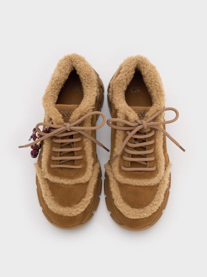 CHARLES & KEITH Best Seller | Yunna Suede & Faux Shearling Chunky Sneakers - Brown