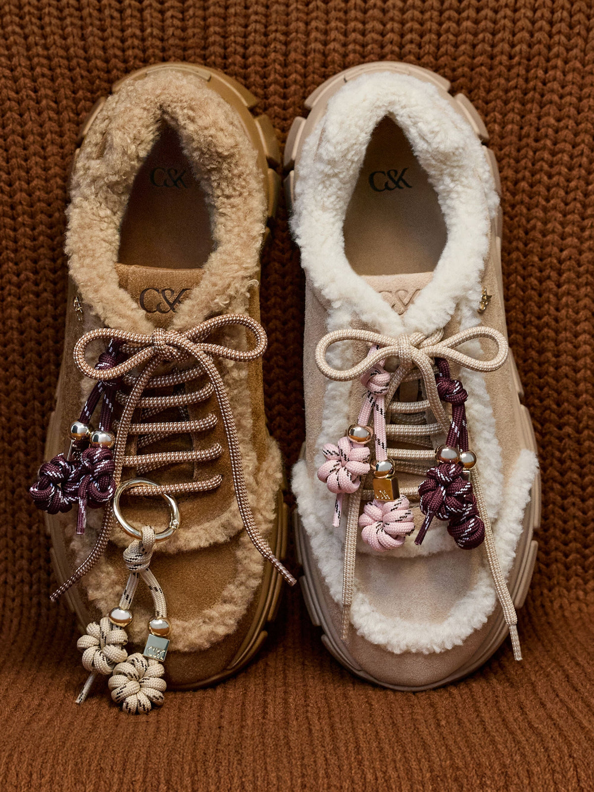 CHARLES & KEITH Best Seller | Yunna Suede & Faux Shearling Chunky Sneakers - Brown