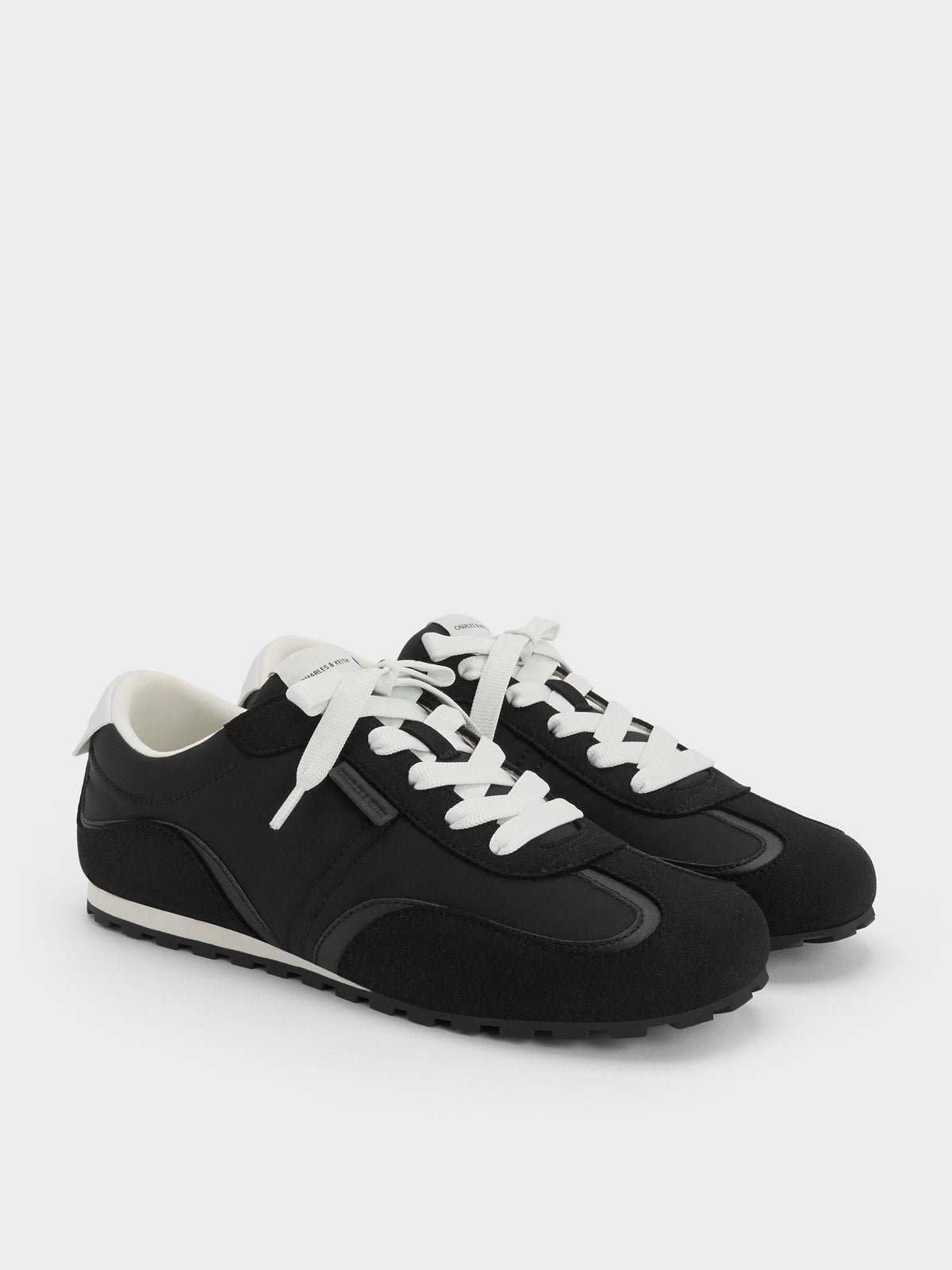 CHARLES & KEITH Signature | Nylon Contrast-Panel Sneakers - Black Textured