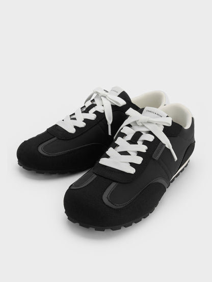 CHARLES & KEITH Signature | Nylon Contrast-Panel Sneakers - Black Textured