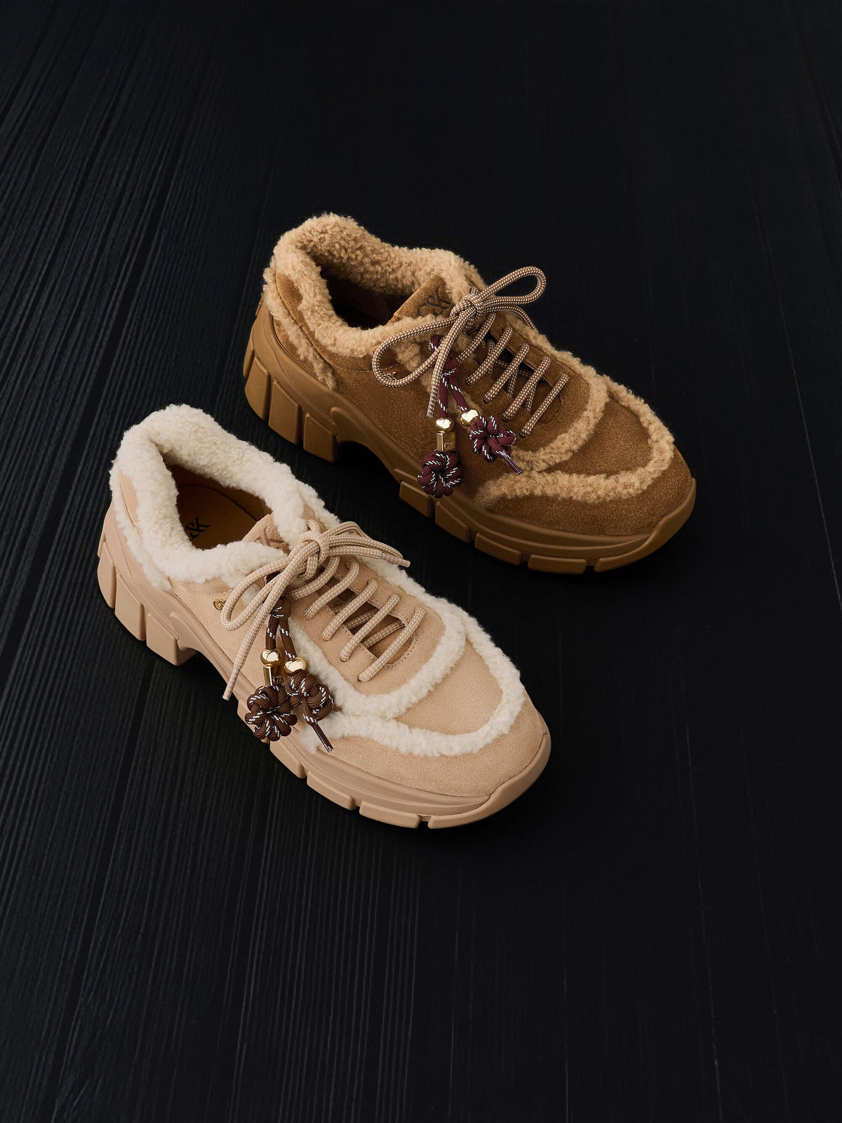 CHARLES & KEITH Essential | Yunna Suede & Faux Shearling Chunky Sneakers - Beige