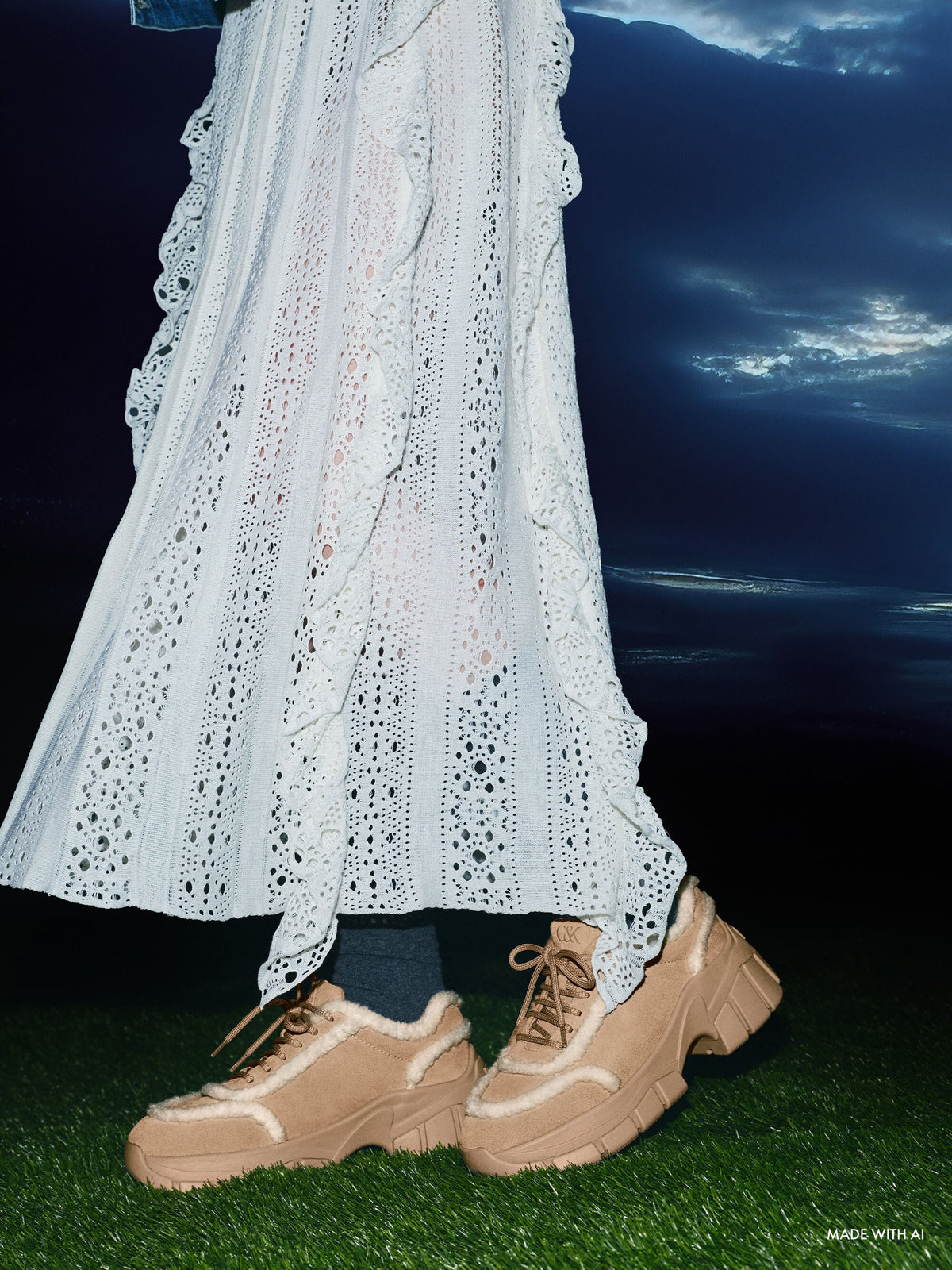 CHARLES & KEITH Essential | Yunna Suede & Faux Shearling Chunky Sneakers - Beige
