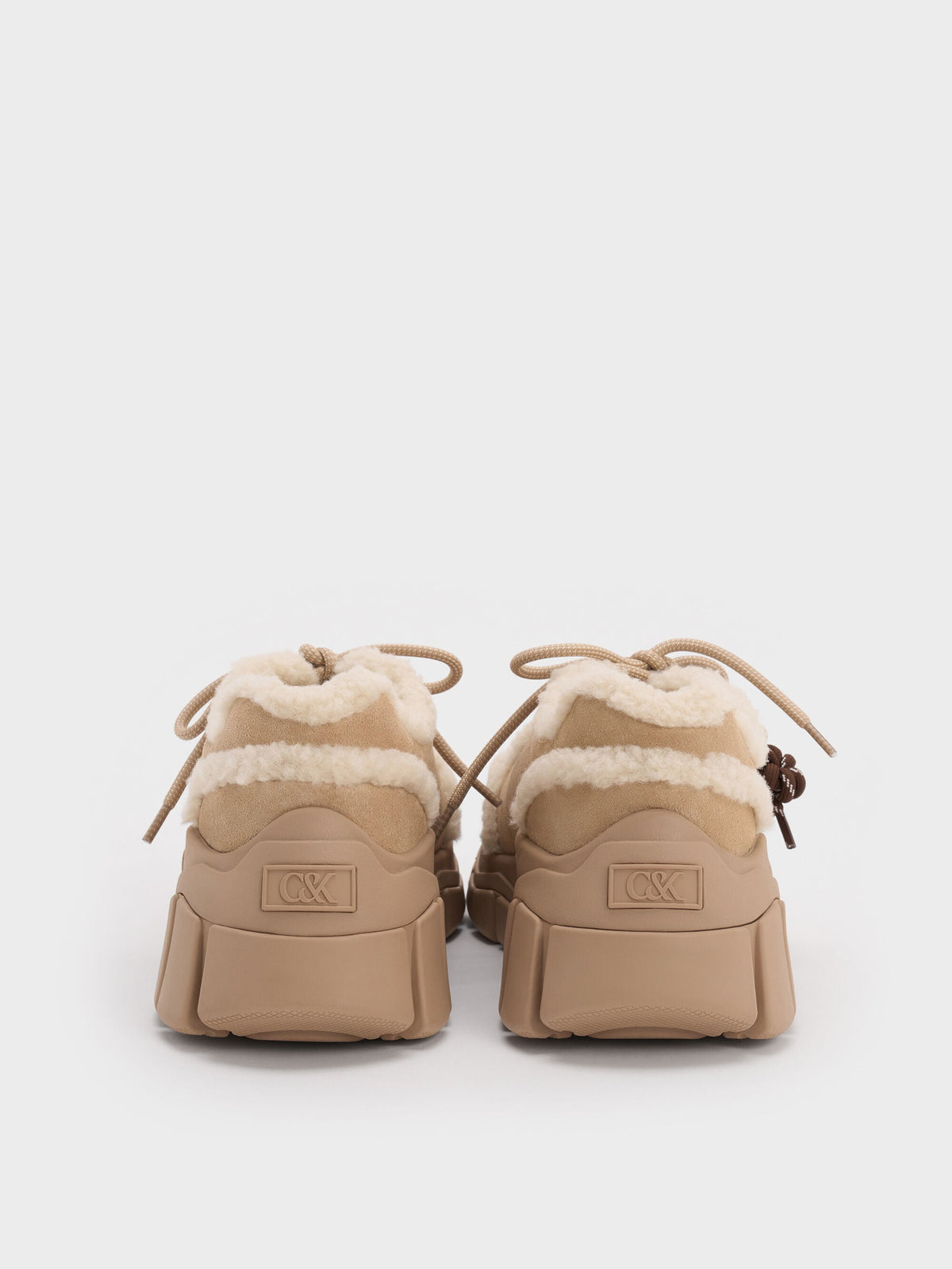 CHARLES & KEITH Essential | Yunna Suede & Faux Shearling Chunky Sneakers - Beige