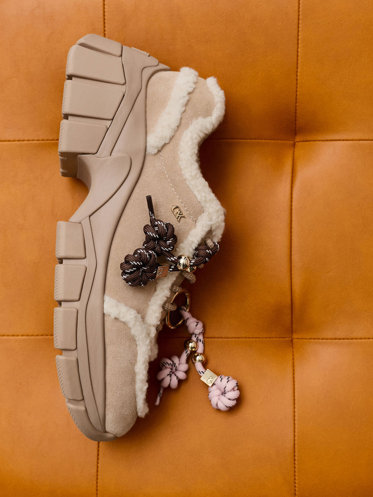 CHARLES & KEITH Essential | Yunna Suede & Faux Shearling Chunky Sneakers - Beige