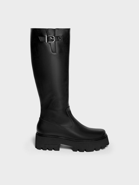 CHARLES & KEITH Signature | Imogen Side-Buckle Chunky Knee-High Boots - Black