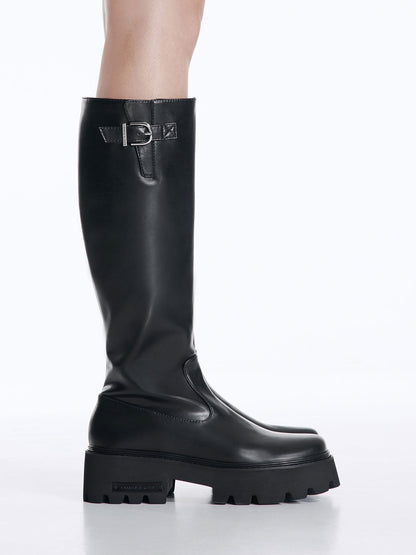 CHARLES & KEITH Signature | Imogen Side-Buckle Chunky Knee-High Boots - Black