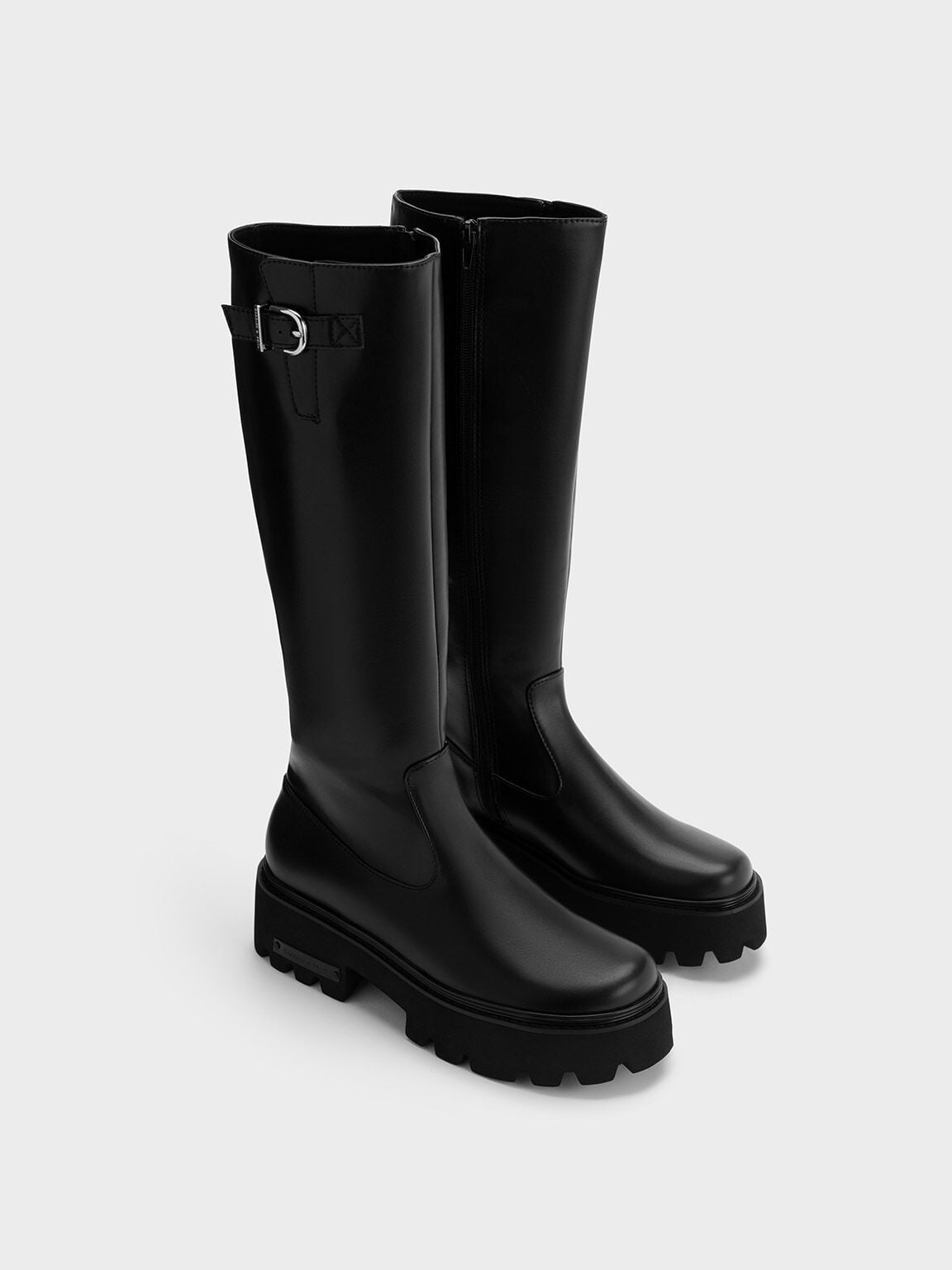 CHARLES & KEITH Signature | Imogen Side-Buckle Chunky Knee-High Boots - Black