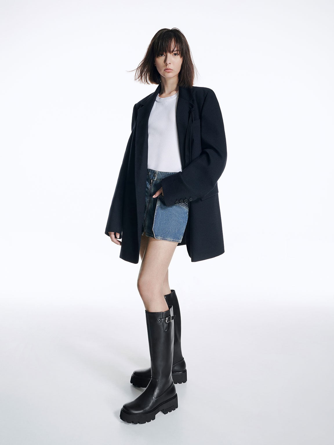 CHARLES & KEITH Signature | Imogen Side-Buckle Chunky Knee-High Boots - Black