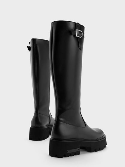 CHARLES & KEITH Signature | Imogen Side-Buckle Chunky Knee-High Boots - Black