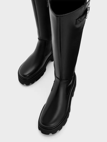 CHARLES & KEITH Signature | Imogen Side-Buckle Chunky Knee-High Boots - Black
