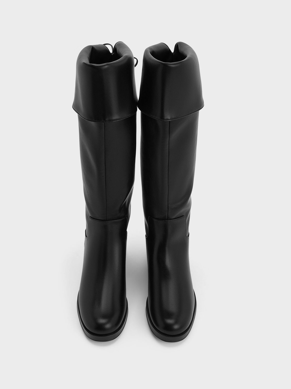 CHARLES & KEITH Best Seller | Louisa Fold-Over Thigh-High Boots - Black