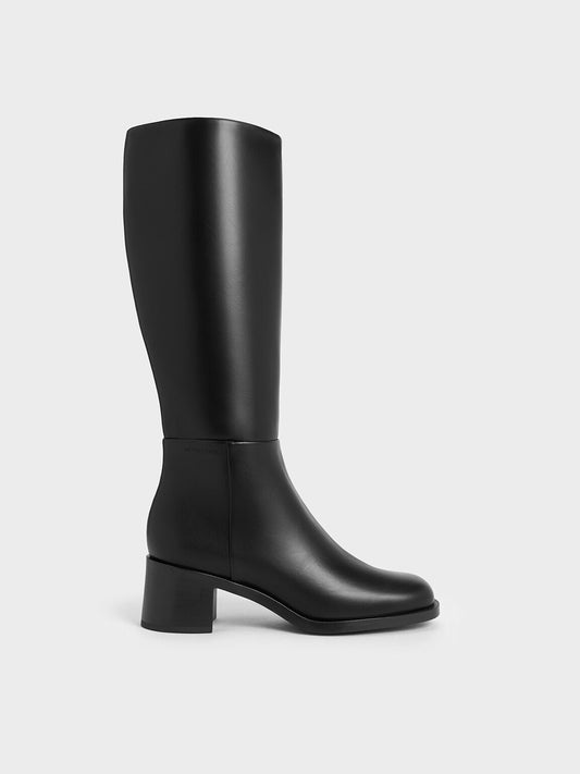 CHARLES & KEITH Best Seller | Louise Block-Heel Knee-High Boots - Black