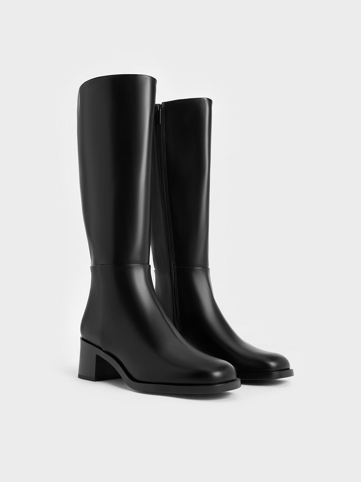 CHARLES & KEITH Best Seller | Louise Block-Heel Knee-High Boots - Black
