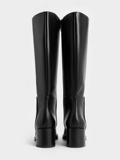 CHARLES & KEITH Best Seller | Louise Block-Heel Knee-High Boots - Black