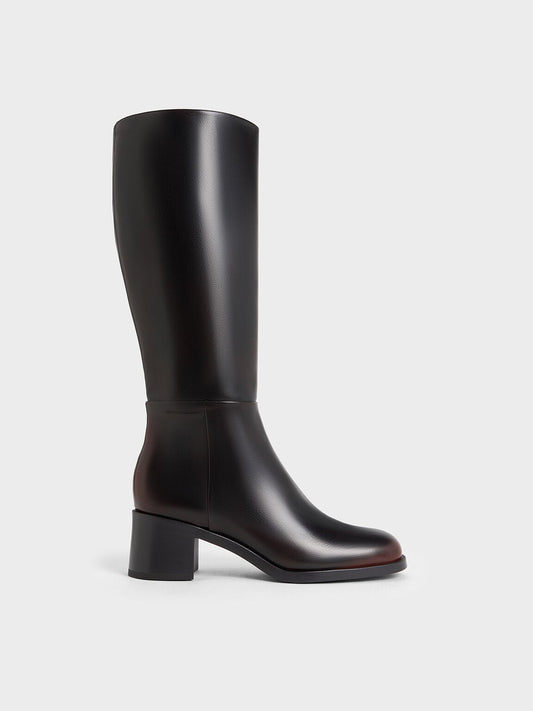 CHARLES & KEITH Quality | Louise Block-Heel Knee-High Boots - Dark Brown