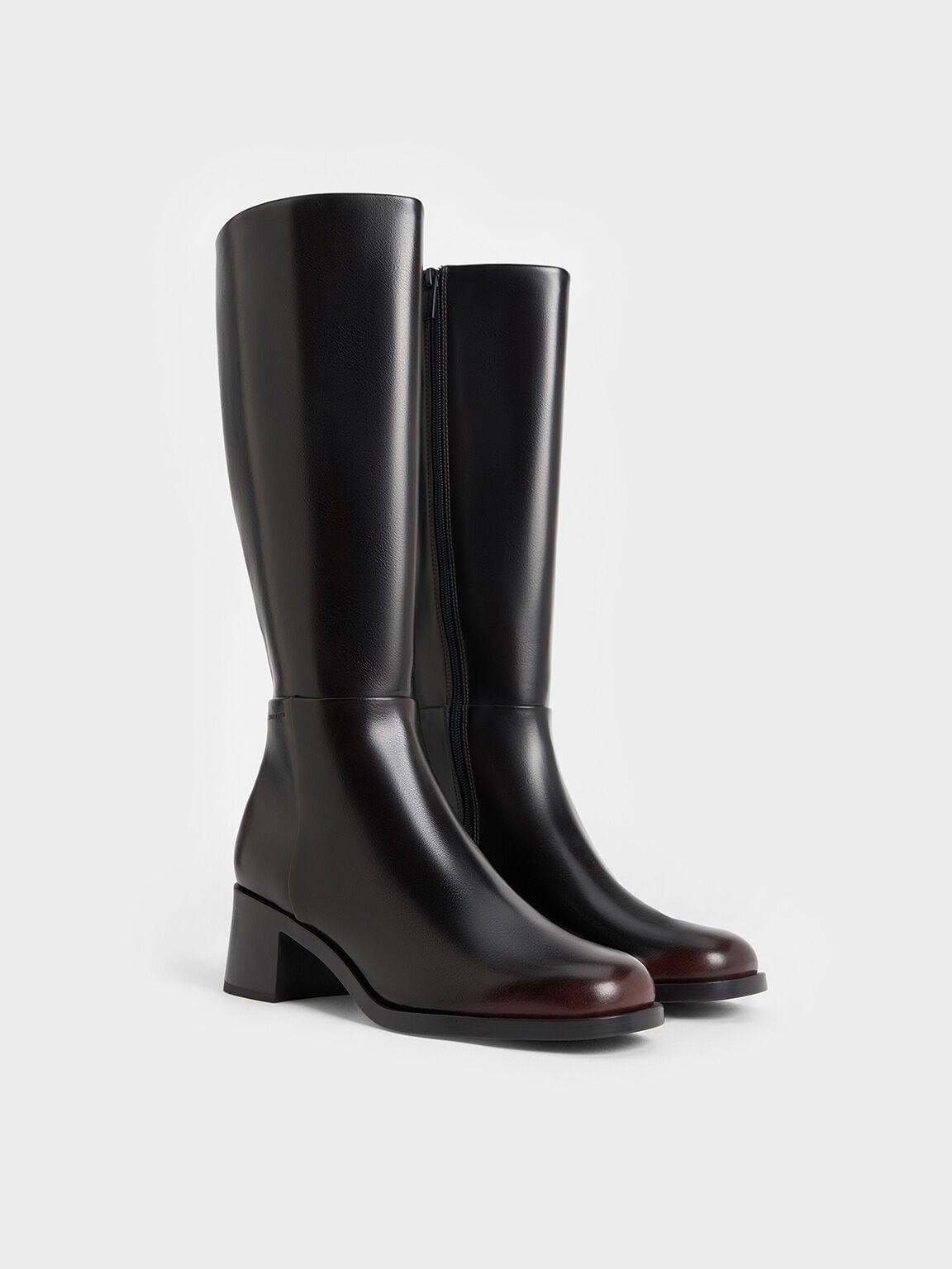 CHARLES & KEITH Quality | Louise Block-Heel Knee-High Boots - Dark Brown