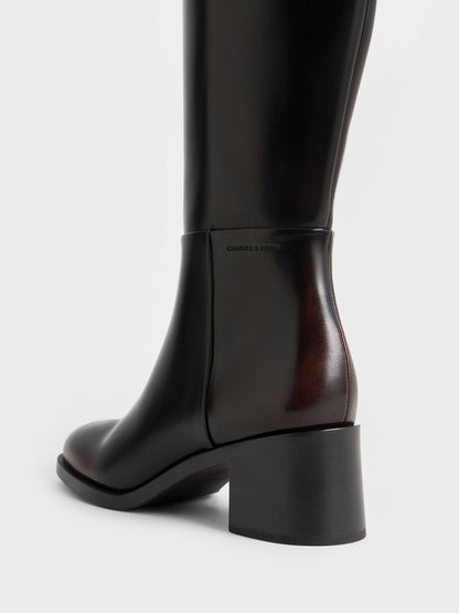 CHARLES & KEITH Quality | Louise Block-Heel Knee-High Boots - Dark Brown