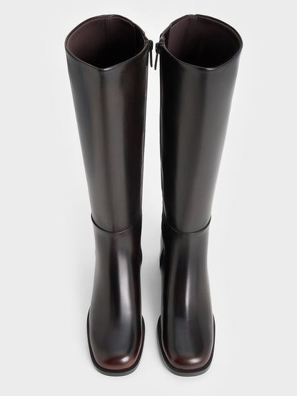 CHARLES & KEITH Quality | Louise Block-Heel Knee-High Boots - Dark Brown