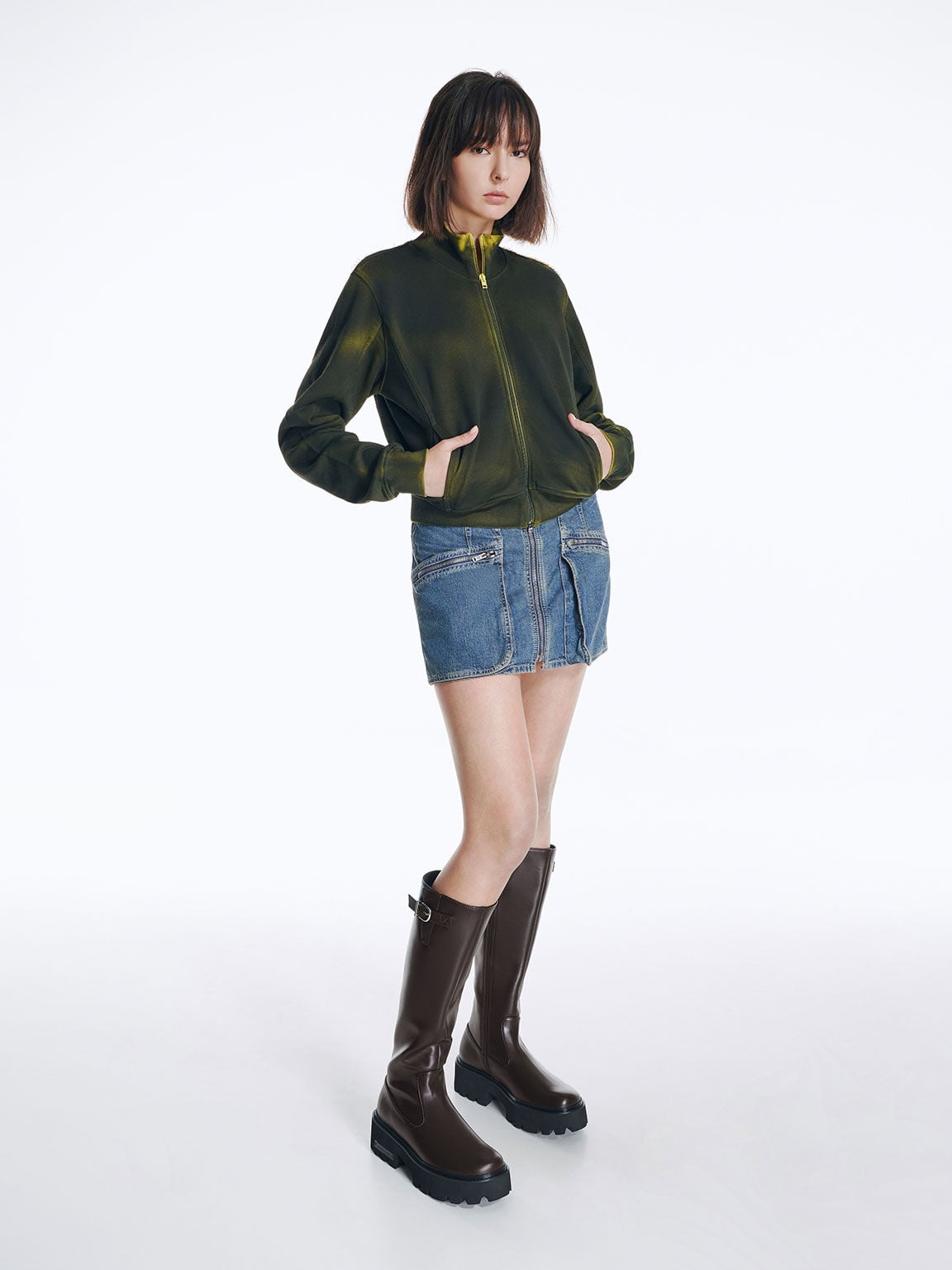 CHARLES & KEITH Essential | Imogen Side-Buckle Chunky Knee-High Boots - Dark Brown