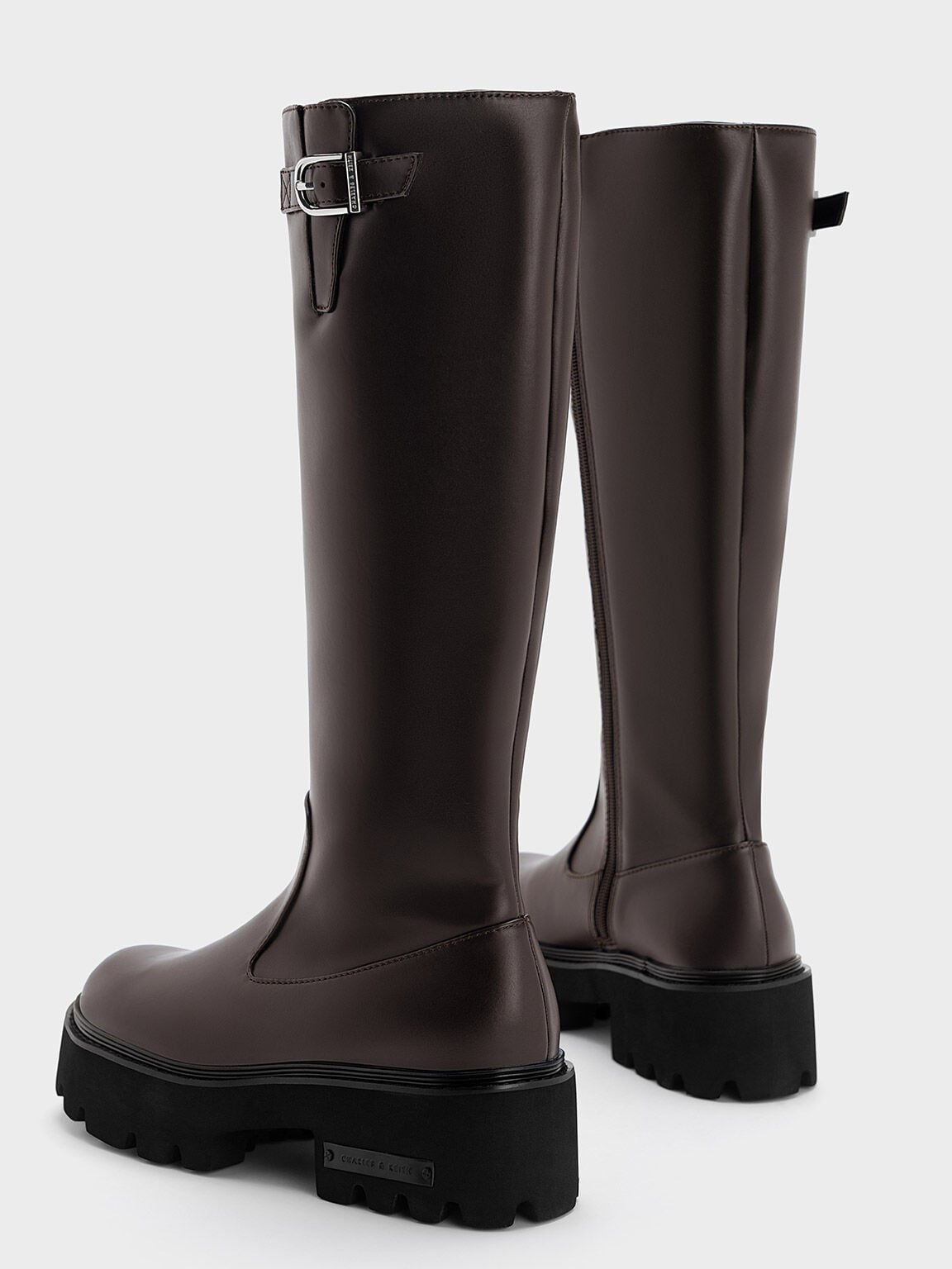 CHARLES & KEITH Essential | Imogen Side-Buckle Chunky Knee-High Boots - Dark Brown
