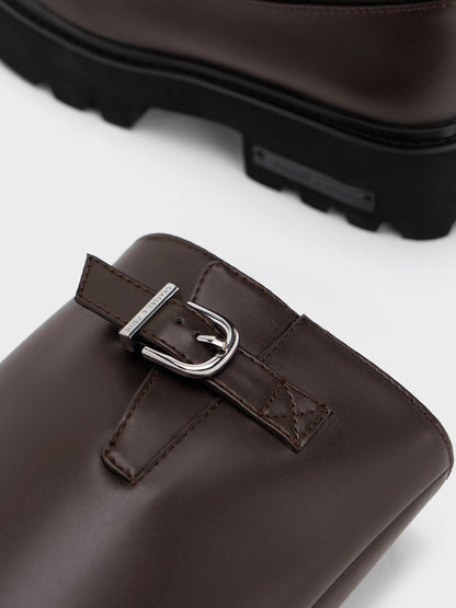 CHARLES & KEITH Essential | Imogen Side-Buckle Chunky Knee-High Boots - Dark Brown