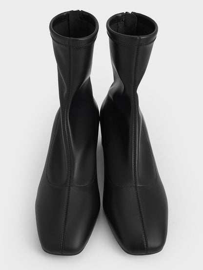 CHARLES & KEITH Top Pick | Stitch-Trim Heeled Ankle Boots - Black