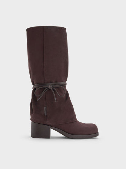 CHARLES & KEITH Best Price | Faux Suede Tie-Around Knee-High Boots - Dark Brown Textured