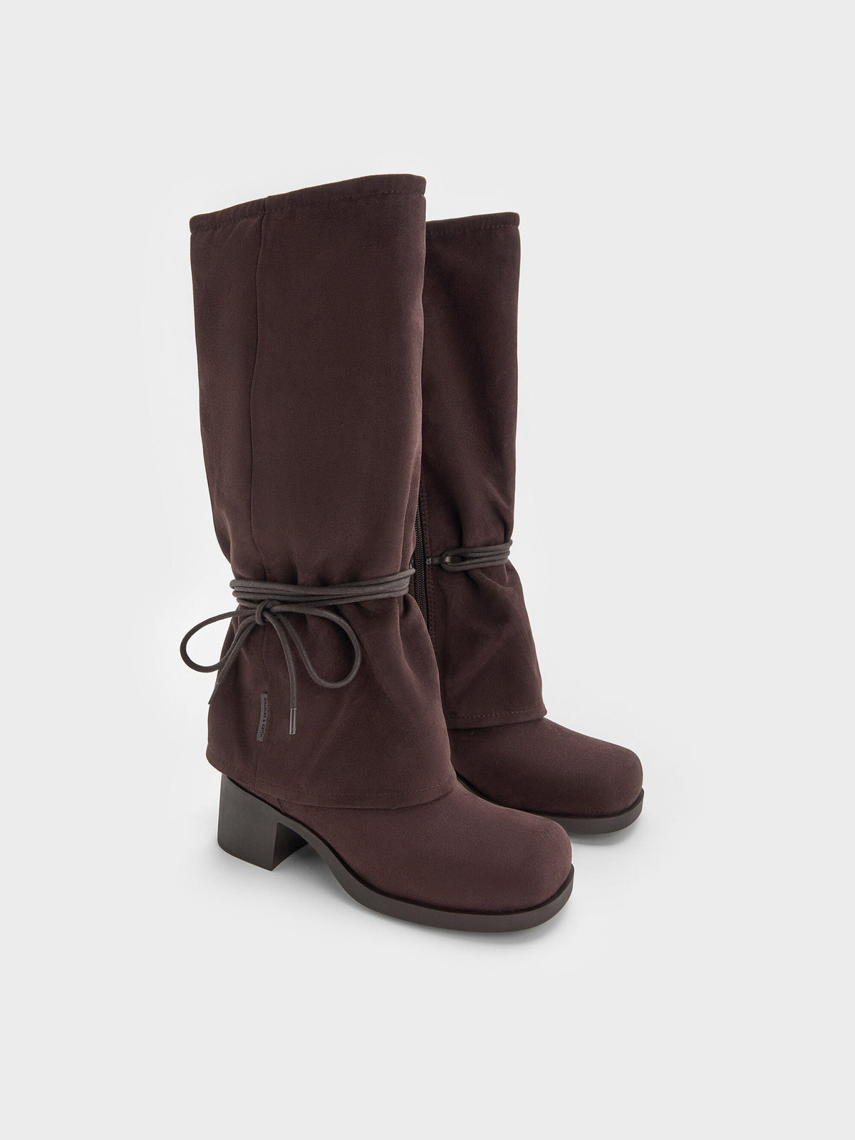 CHARLES & KEITH Best Price | Faux Suede Tie-Around Knee-High Boots - Dark Brown Textured