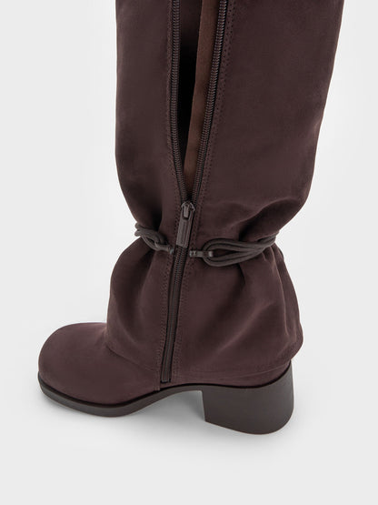 CHARLES & KEITH Best Price | Faux Suede Tie-Around Knee-High Boots - Dark Brown Textured