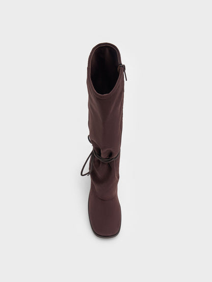 CHARLES & KEITH Best Price | Faux Suede Tie-Around Knee-High Boots - Dark Brown Textured