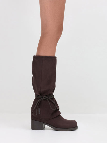 CHARLES & KEITH Best Price | Faux Suede Tie-Around Knee-High Boots - Dark Brown Textured